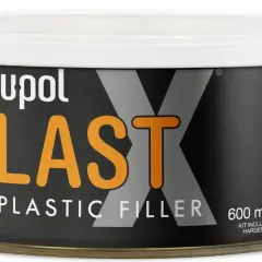 Puszka szpachli Upol Plast X z utwardzaczem, 600 ml. Idealna do wypełniania rys i zadrapań na plastiku.