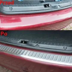 Przed: porysowany, przytarty zderzak plastikowy nielakierowany. Po: zamontowana listwa ochronna na zderzak.